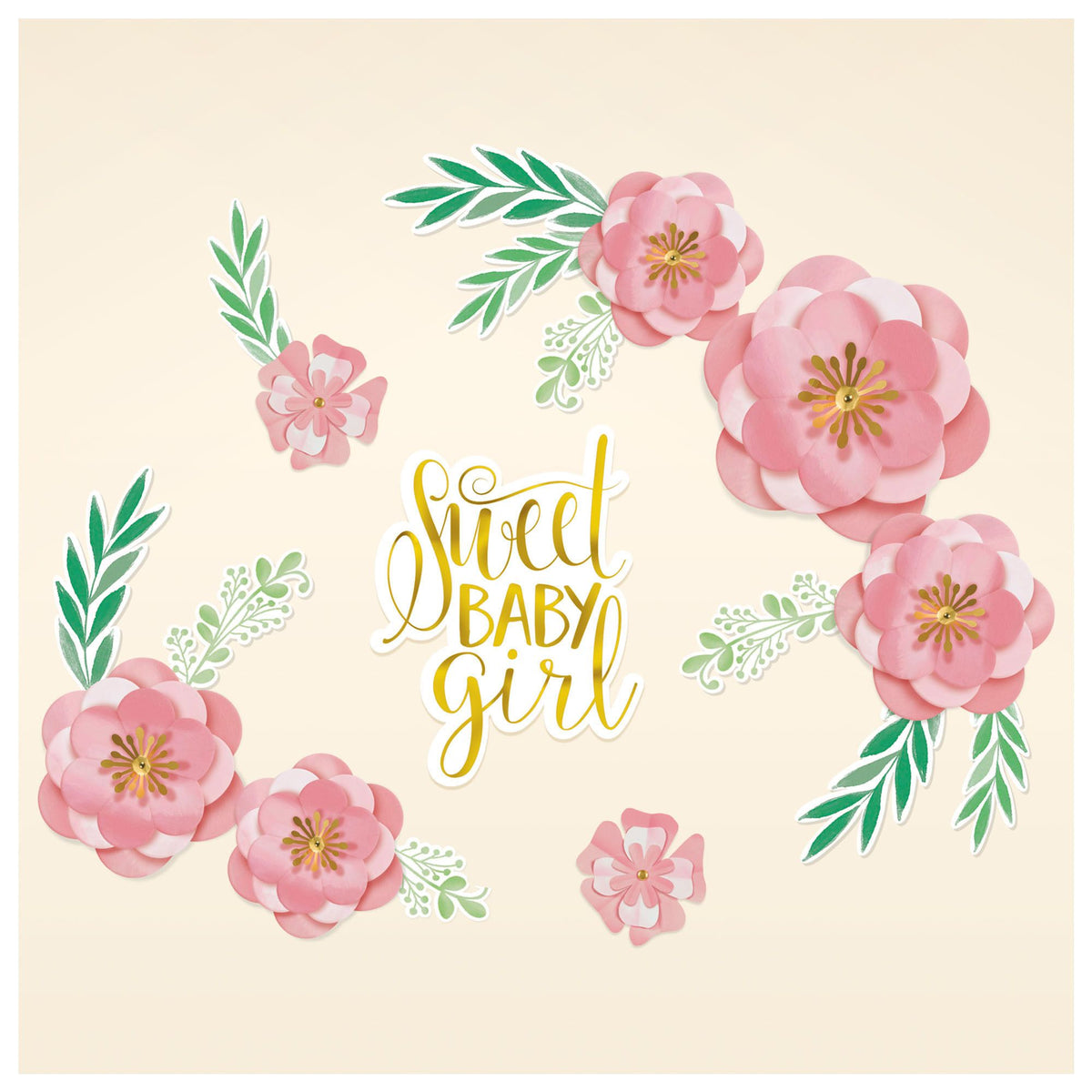 Floral Baby Sweet Baby Girl Cutouts, Pink/Gold, 13-inch, 8-ct - Case of 12
