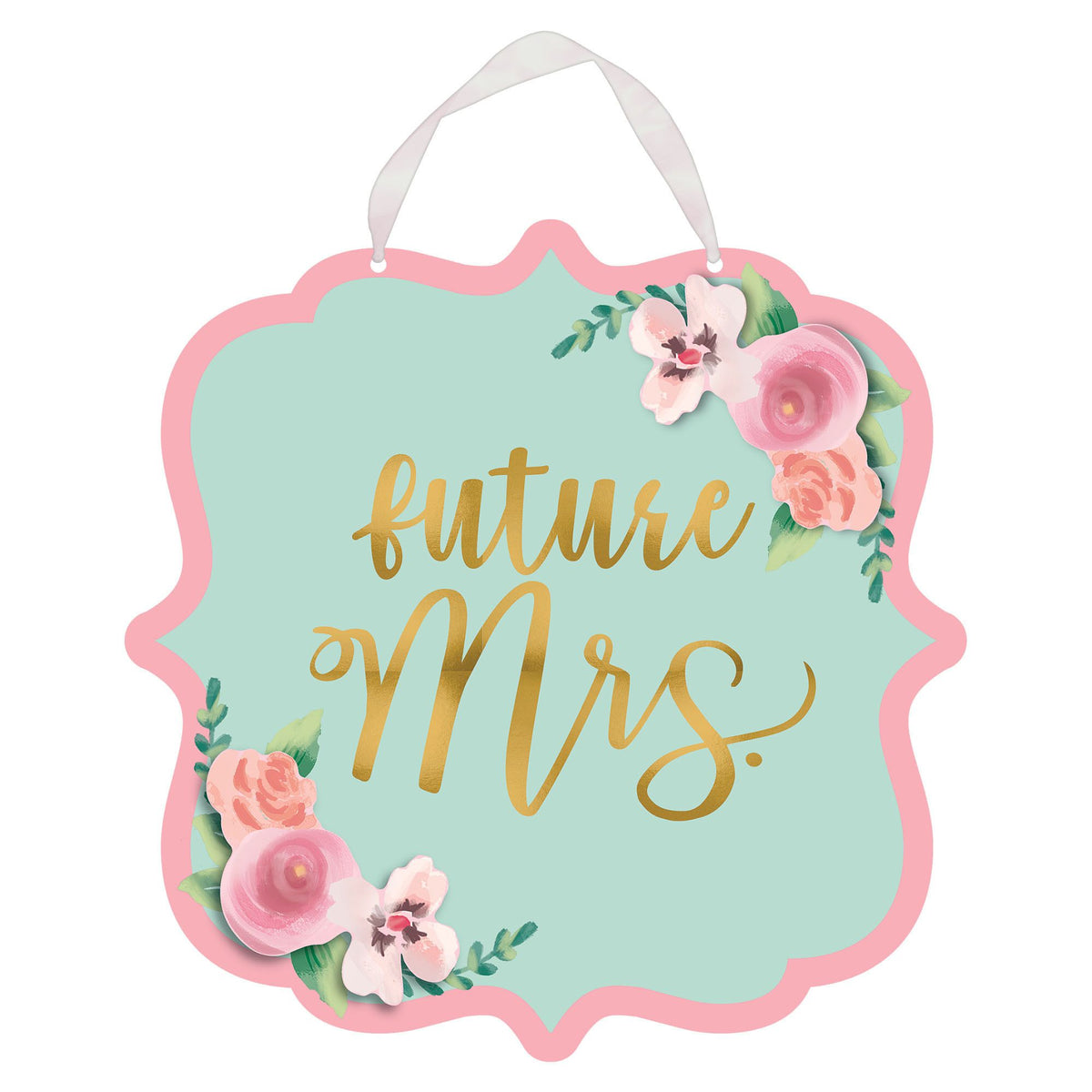 Mint to Be "Future Mrs" Hanging Sign, Pink/Mint, 13.5-inch - Pack of 6