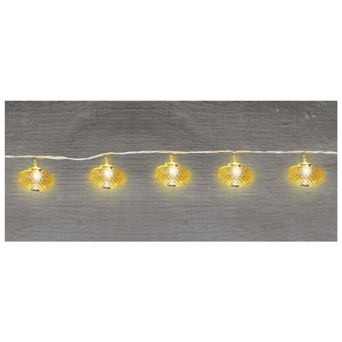 Gold Mesh Lantern LED String Lights, 5-foot, 10 Lights - Pack of 6