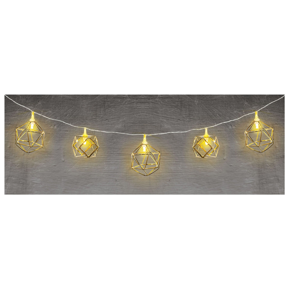 Geometric LED String Lights, Gold, 5-foot, 10 Lights - Pack of 6