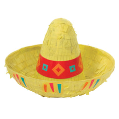 Fiesta Sombrero Hat Pinata, Yellow, 6.5-inch Hanging Decoration - Case of 24