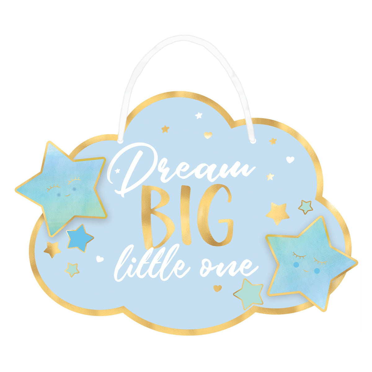 Dream Big Little One Hanging Sign, Blue/Gold, 13.5-inch - Case of 36