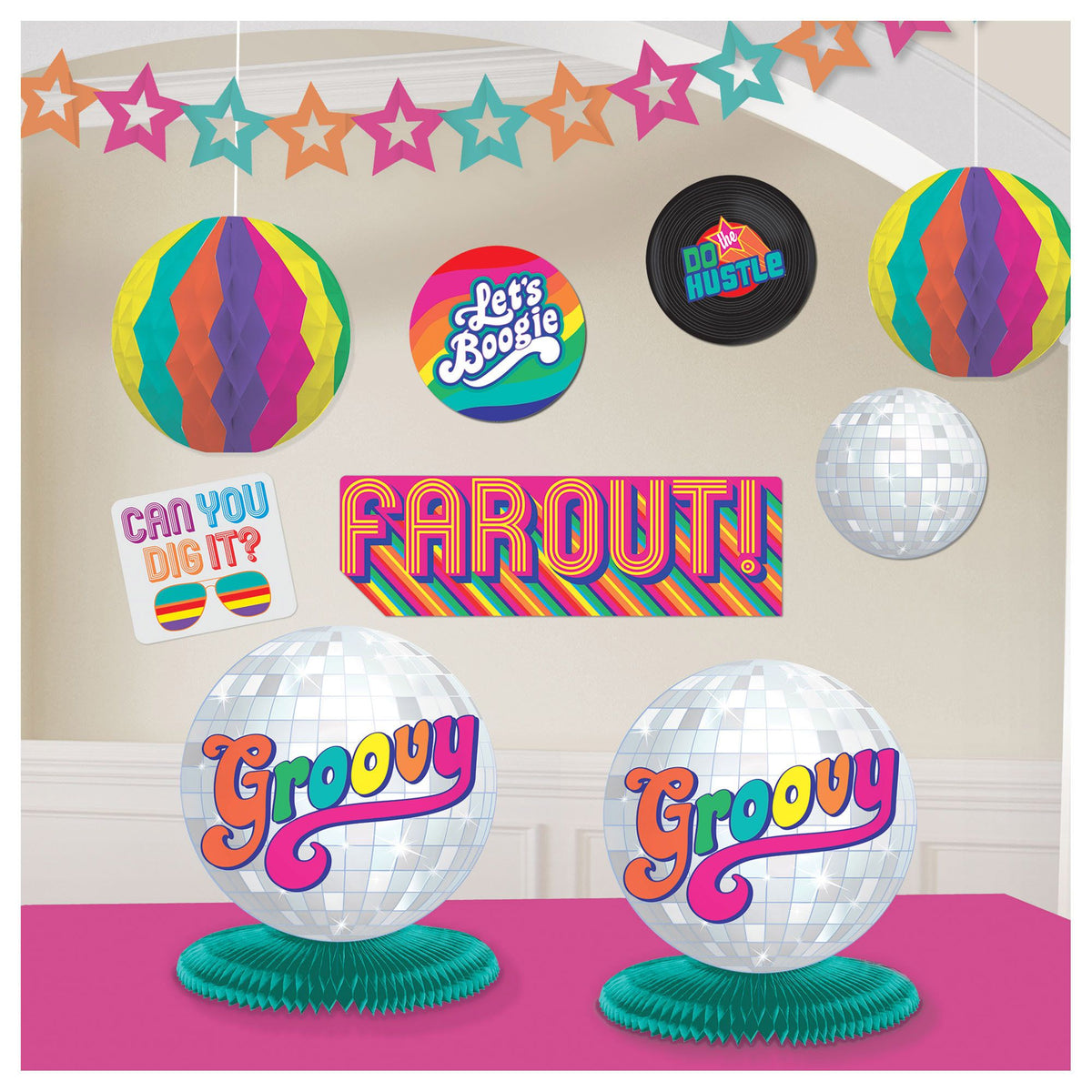 Good Vibes 70s Room Decorating Kit, 10-pc - Case of 24