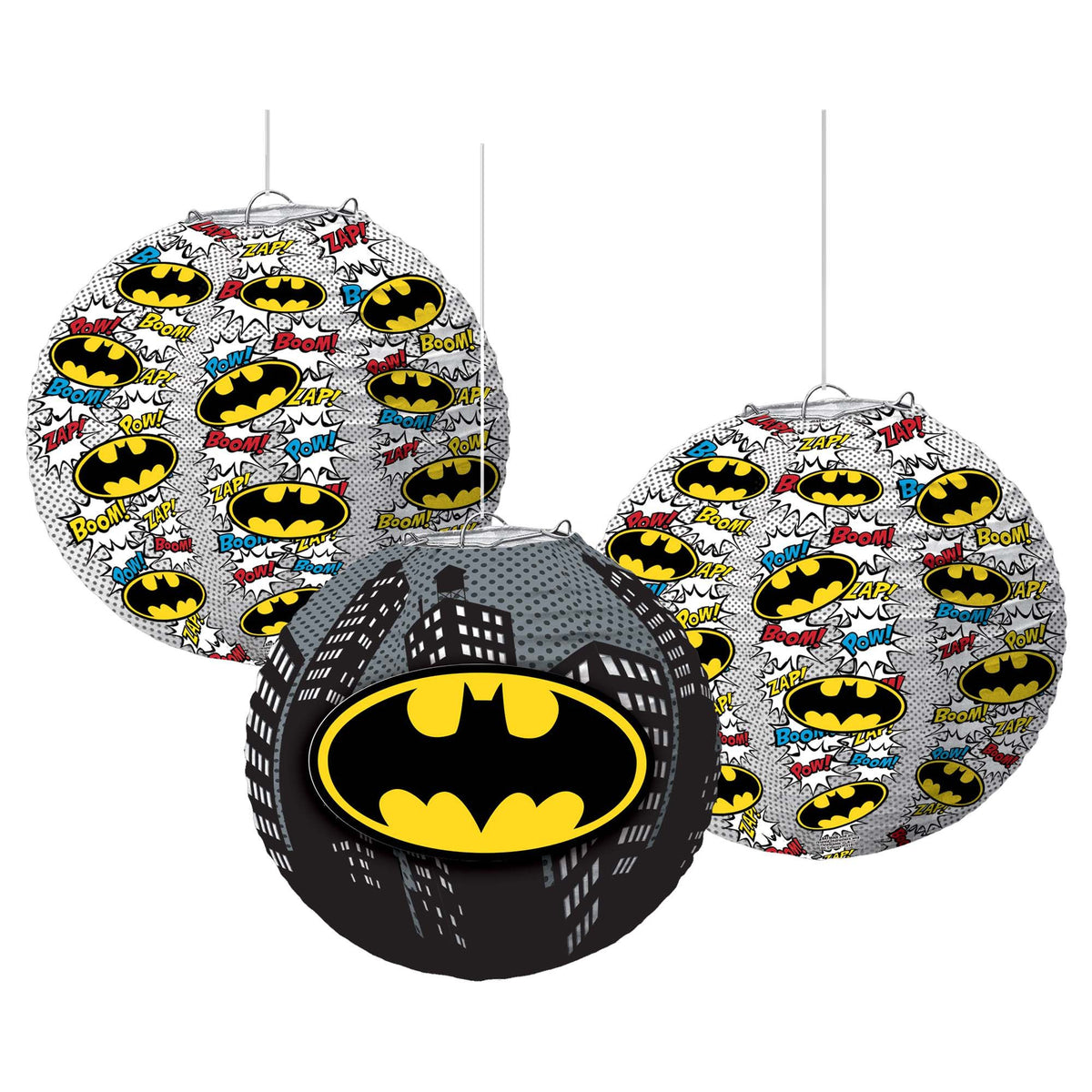 DC Justice League Batman Paper Lanterns, Black/White, 9.5-inch, 4-pk - Case of 30