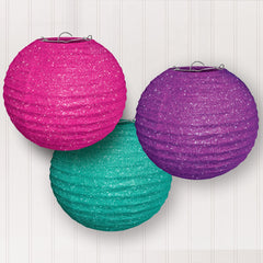 Sparkle Paper Lanterns, Blue/Pink/Purple, 9.5-inch, 3-ct - Case of 48