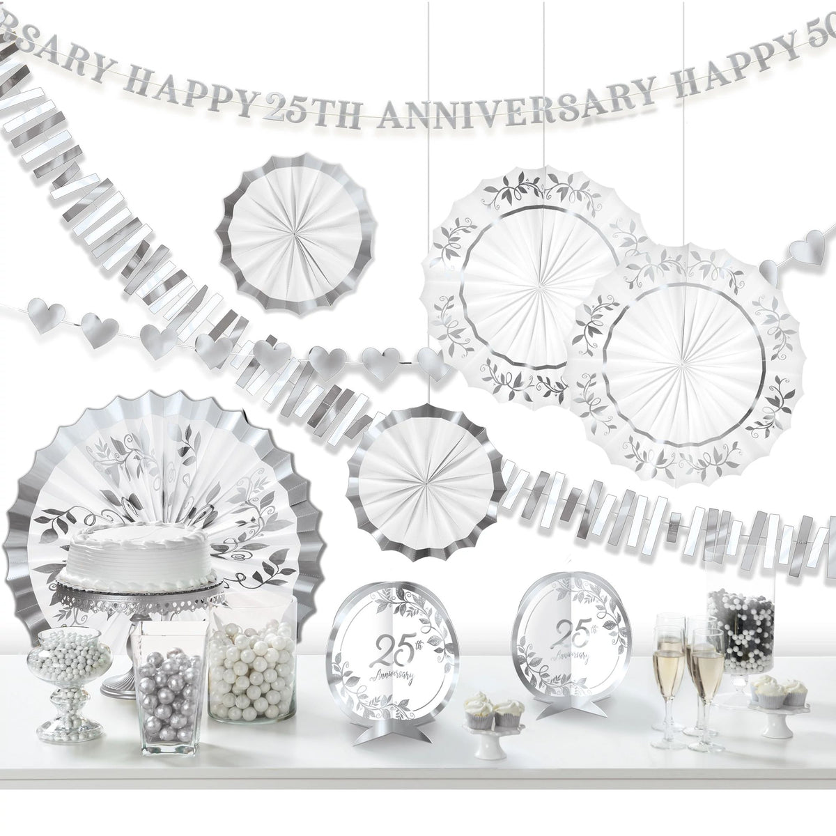25th Anniversary Decorating Kit, Silver, 14-inch, 10-pk - Case of 24
