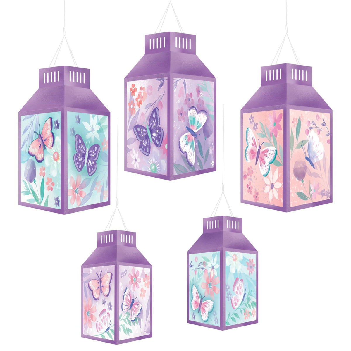 Flutter Butterfly Paper Lantern Decorations, Purple, 9.5-inch, 5-ct - Case of 48