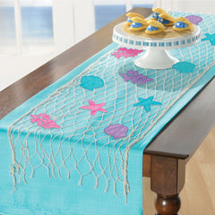 Shimmering Mermaids Fish Net Table Runner, Blue, 7.75-inch, 13-ct - Pack of 6