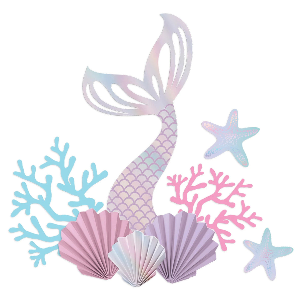 Shimmering Mermaids Decorations, Pink/Purple/Blue, 13.25-inch, 9-ct - Case of 12