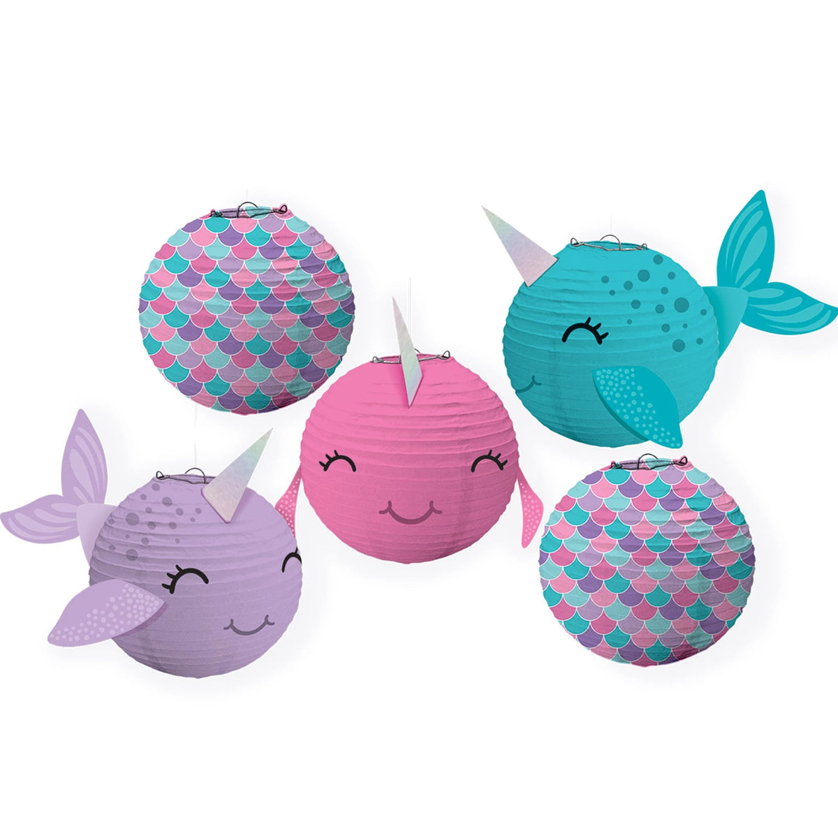 Shimmering Mermaids Paper Lanterns, Pink/Blue/Purple, 8.5-inch, 5-ct - Case of 48
