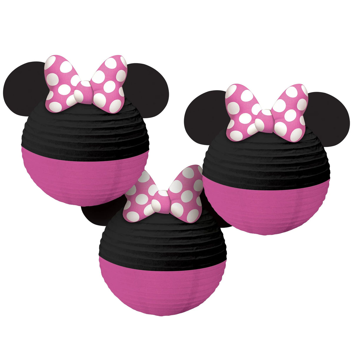 Disney Minnie Mouse Paper Lantern Decorations, Pink/Black, 9.5-inch, 3-ct - Pack of 6