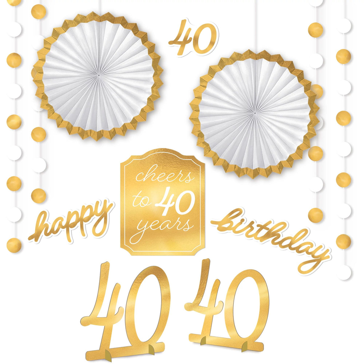 Golden Age 40th Birthday Room Decorating Kit, Gold/White, 10-inch, 11-pk - Pack of 6
