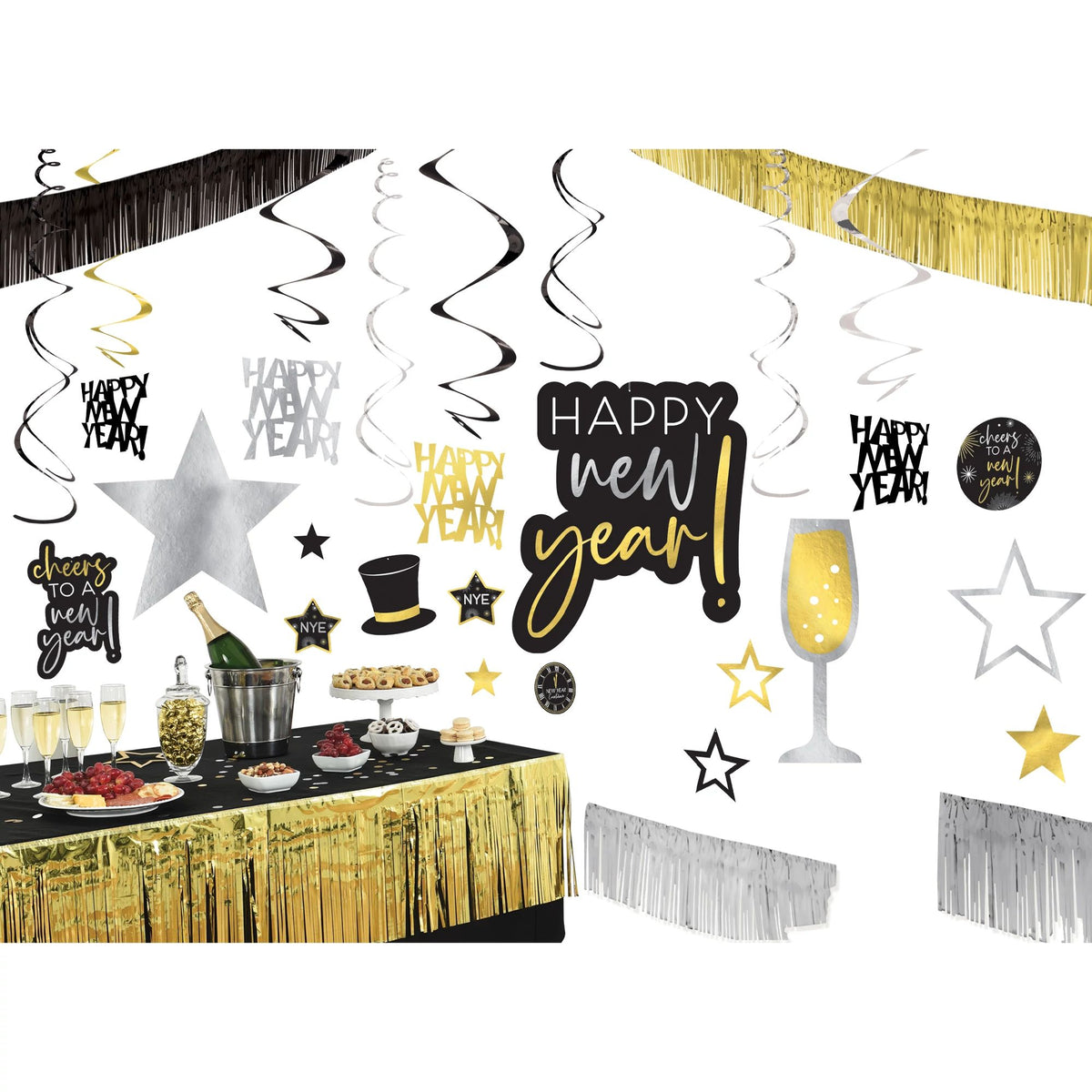 New Year Room & Table Decorating Kit, Black/Silver/Gold, 15-inch, 28-pk - Pack of 3