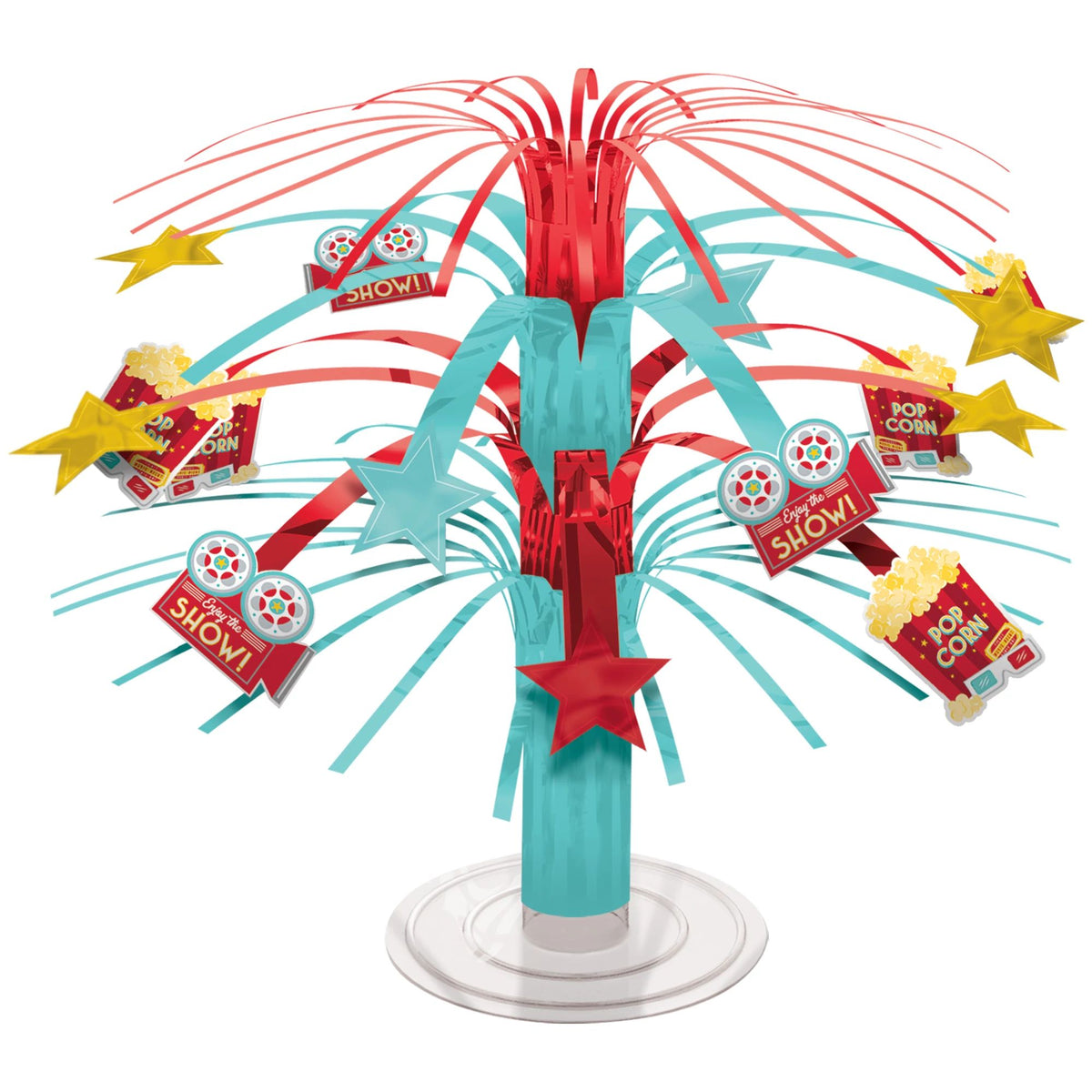 Movie Night Tinsel Spray Centerpiece, Red/Blue, 13-inch - Pack of 12