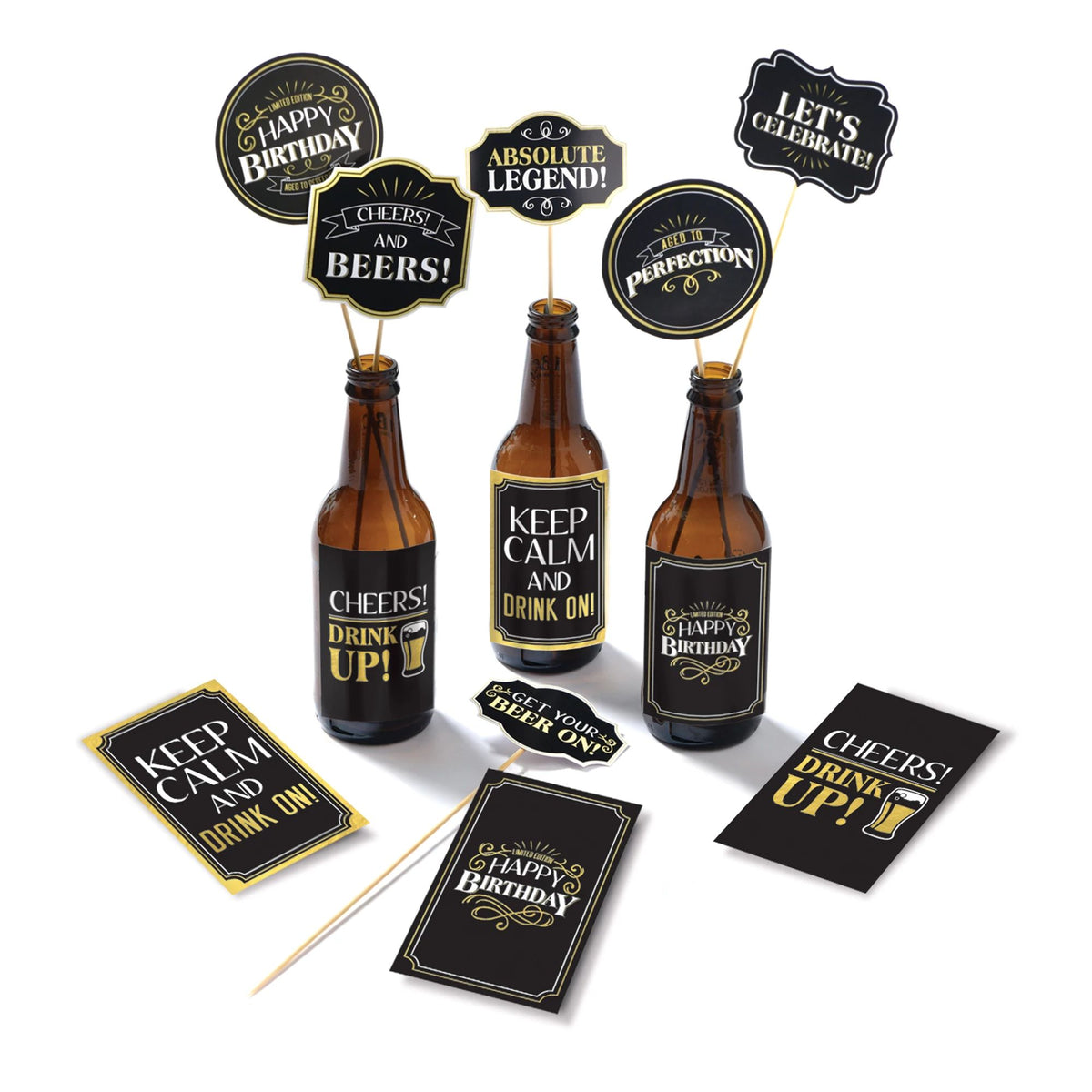 "Better with Age" Beer Kit Centerpieces, Gold/Black, 16 inch, 12-pk - Pack of 12