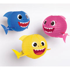 Baby Shark Paper Lanterns, Blue/Yellow/Pink, 9.5-inch, 3-ct - Case of 30
