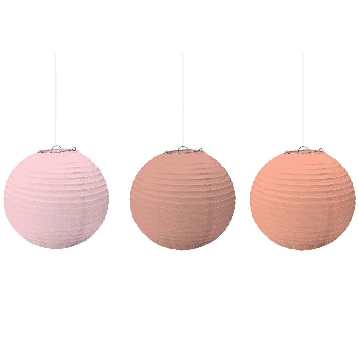 Paper Lanterns, Metallic Rose Gold & Pink, 3-ct - Case of 48