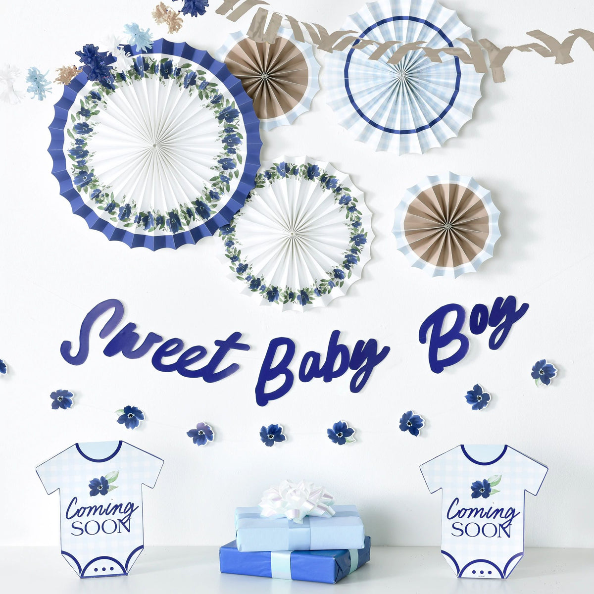 Sweet Baby Boy Room Decorating Kit for Baby Shower - Case of 24