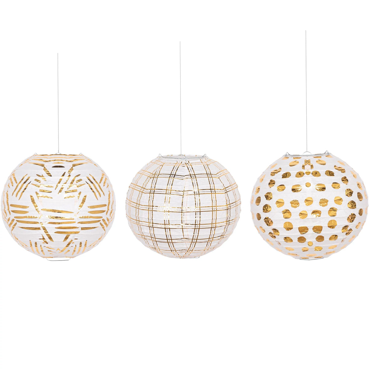 Gold Motif Paper Lantern Hanging Decorations, 9.5-inch, 3-ct - Pack of 12