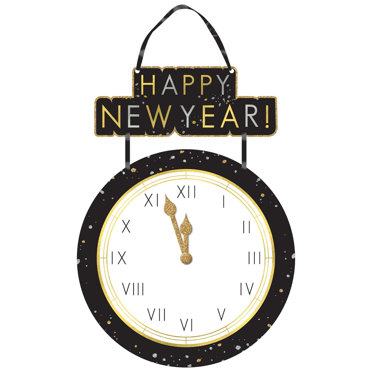 Happy New Year Countdown to Midnight Hanging Sign, Black/Gold, 20.5-inch - Pack of 6