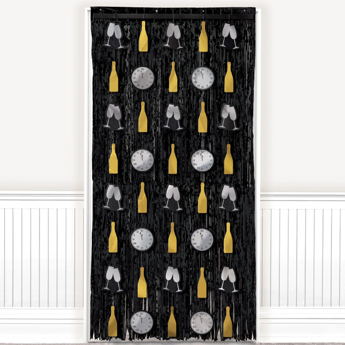 New Year's Two-Piece Door Curtain Decor Set, Black/Silver/Gold - Pack of 6