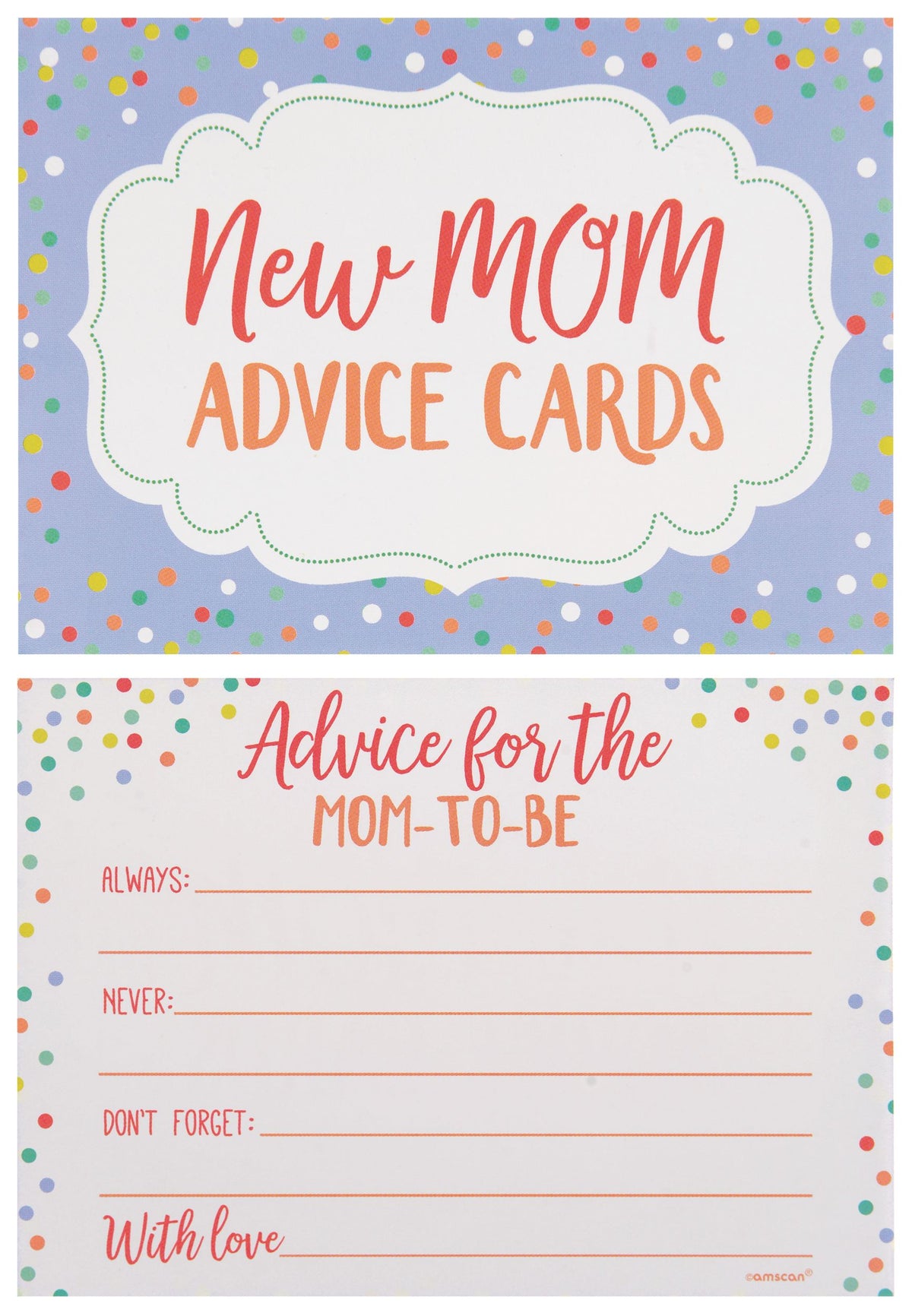 New Mom Advice Cards, Blue/Orange Polka Dot, 5 inch x 3.5 inch, 24-ct - Pack of 12
