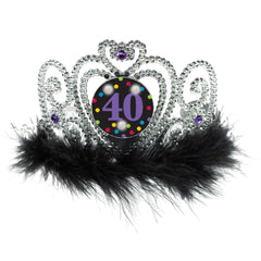 40 Light-Up Fur Trim Crown Tiara, Silver/Black, One Size - Pack of 6