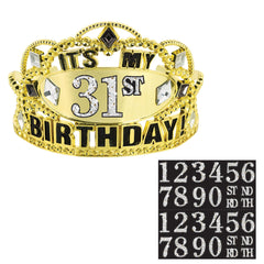 Sparkling Celebration Customizable Tiara with Numbers Kit, Gold/Black, One Size, 28-pk - Case of 48