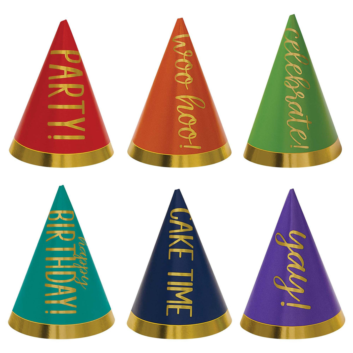 Metallic Cone Party Hats, Multi-Colored, 12-pk - Case of 72