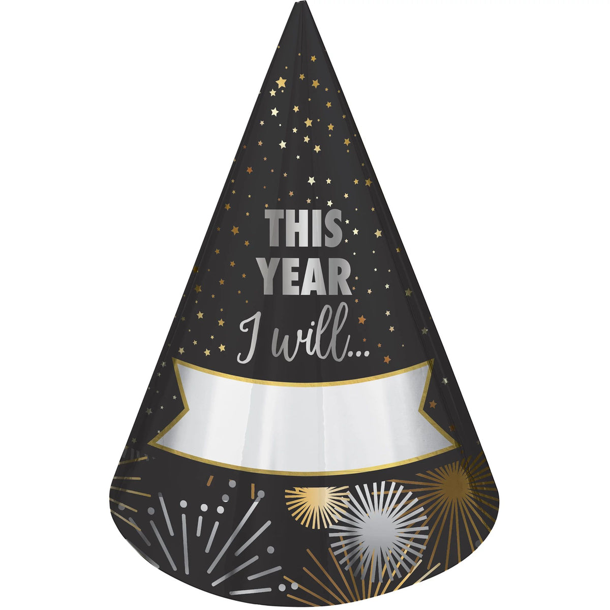 Silver & Gold Fill-In Resolution Party Hats, 8-pk - Case of 6