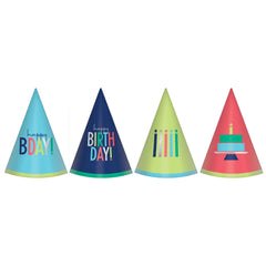 Modern Birthday Mini Packaged Foil Cone Hats - Pack of 12