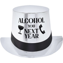 "Alcohol You Next Year" Top Hat, Black/Silver, One Size - Case of 6