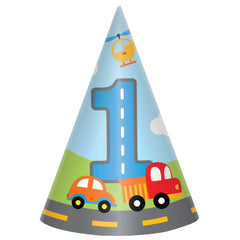 On The Road 1st Birthday Cone Hat, 8-pk - Pack of 3