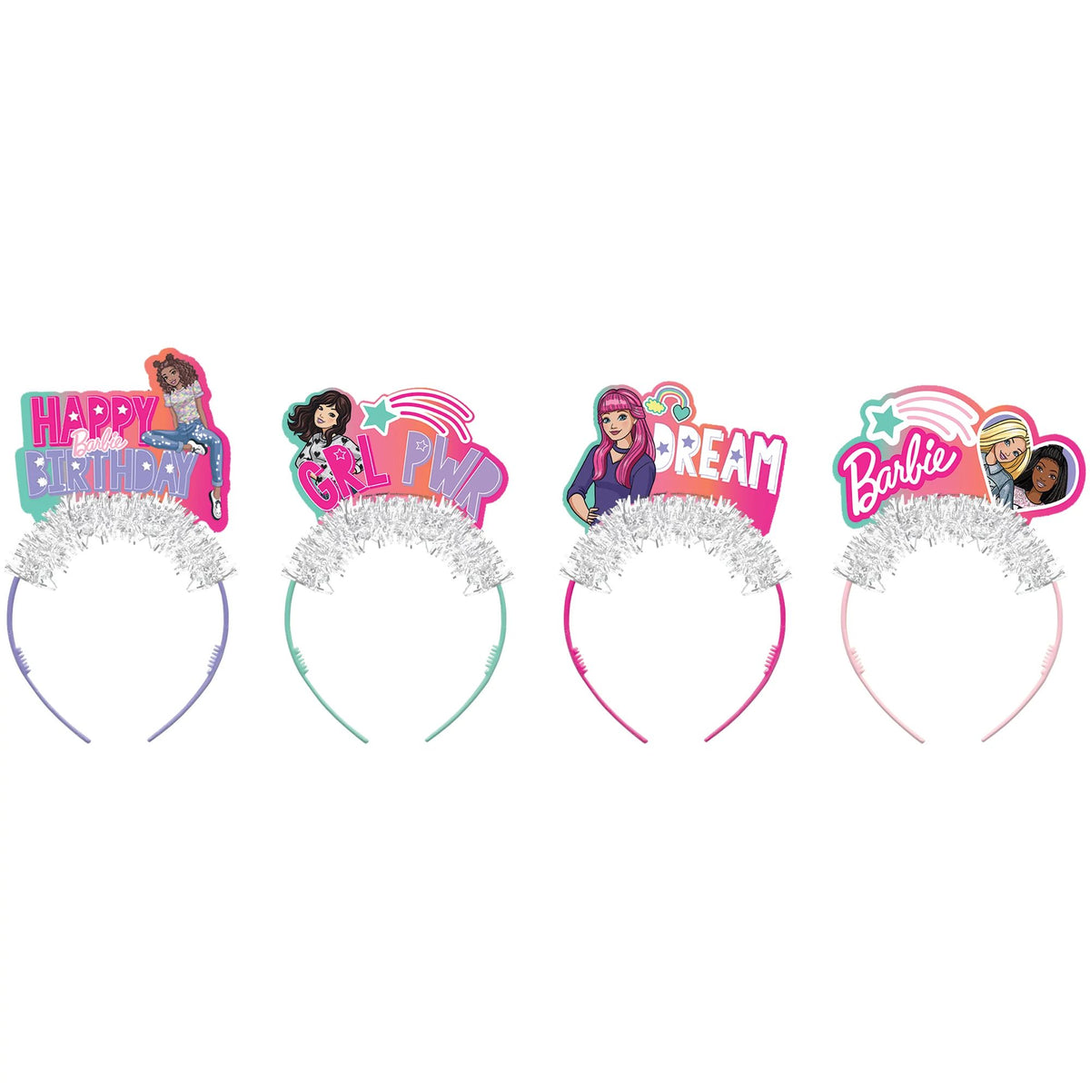 Barbie Tinsel Headbands, Pink/Silver, One Size, 4-pk - Pack of 6