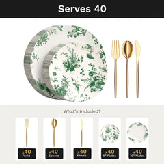 Verdure Deluxe Set | Plates & Gold Cutlery | Serves 40