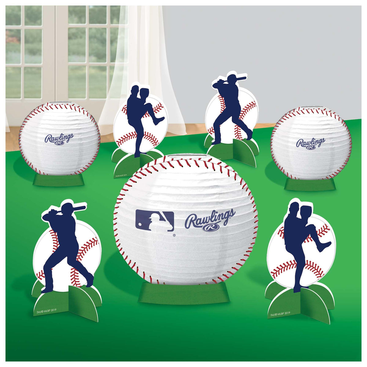 MLB Rawlings Sign Table Centerpiece Decorations, White/Blue, 9.5-inch, 7-ct - Pack of 6