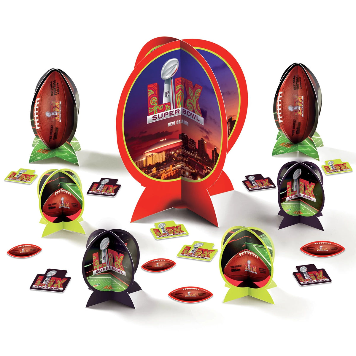 Super Bowl LIX Table Decorating Kit, 3 Centerpieces, 24 Confetti Pieces - Case of 54
