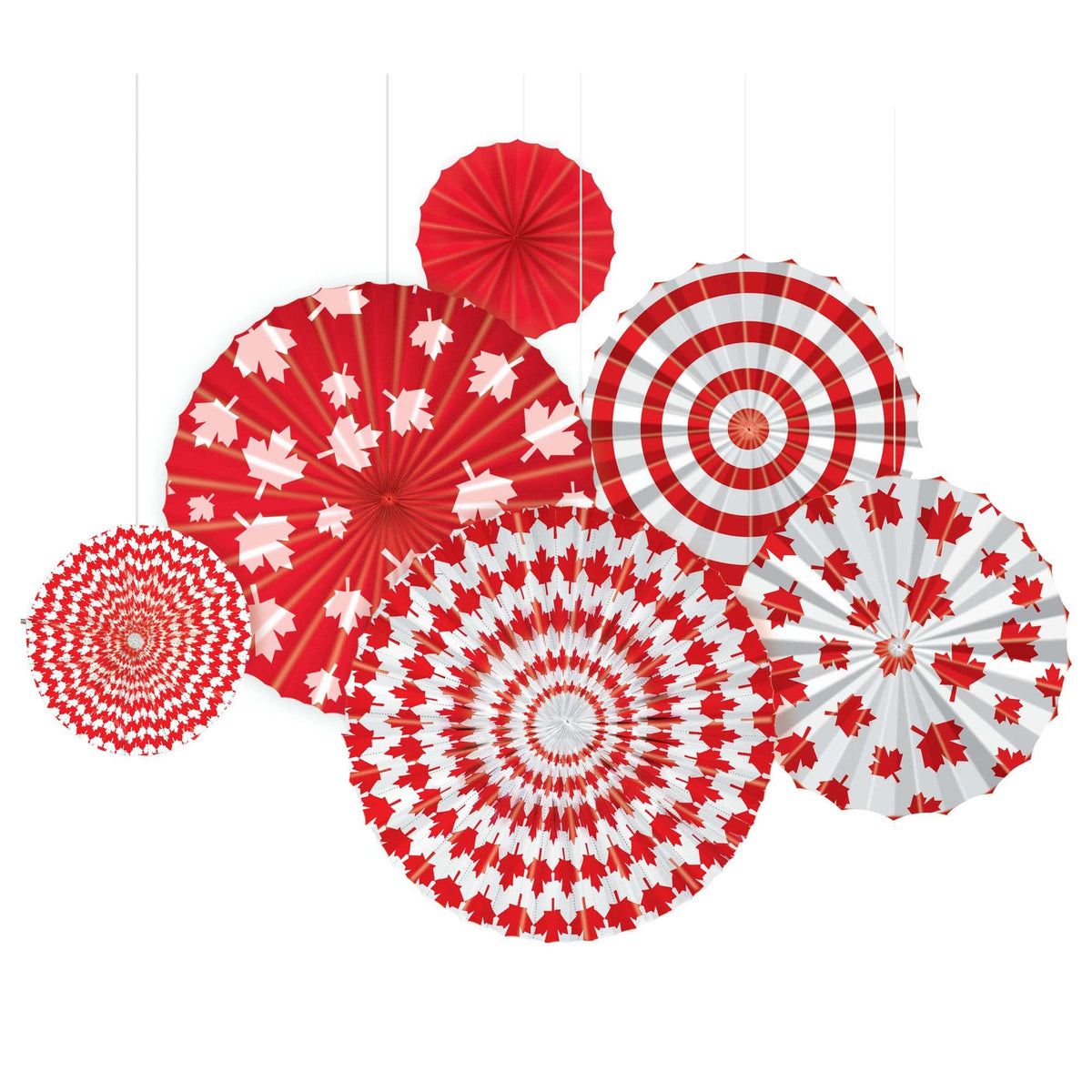 Canada Day Maple Leaf Fan Decorations, Red, 16-inch, 6-ct - Case of 48