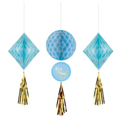 It's a Boy Honeycomb Decorations, Gold/Blue, 19-inch, 3-ct - Pack of 6