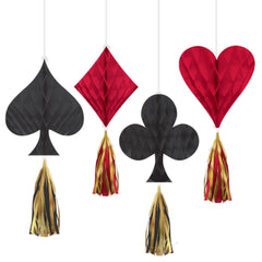 Mini Roll the Dice Casino Honeycomb Decorations with Tails, 4-pc - Case of 54