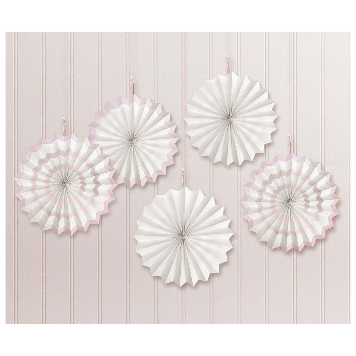 Fan Hanging Sign Decorations, White, 7-in, 5-ct, for Wedding - Pack of 12
