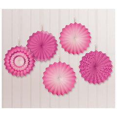 Mini Bright Pink Patterned Paper Fan Decorations, 5-ct - Pack of 2