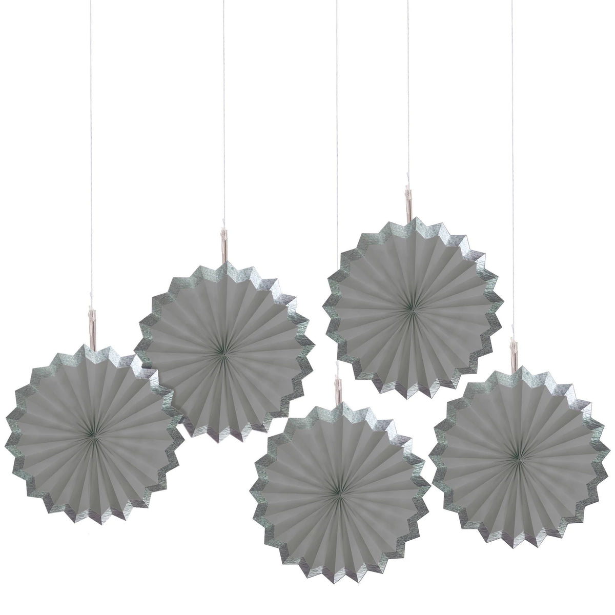 Silver Hot Stamp Paper Parasol Fans, 5-pcs - Pack of 12