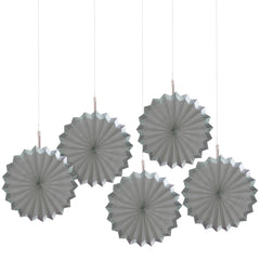 Silver Hot Stamp Paper Parasol Fans, 5-pcs - Pack of 12