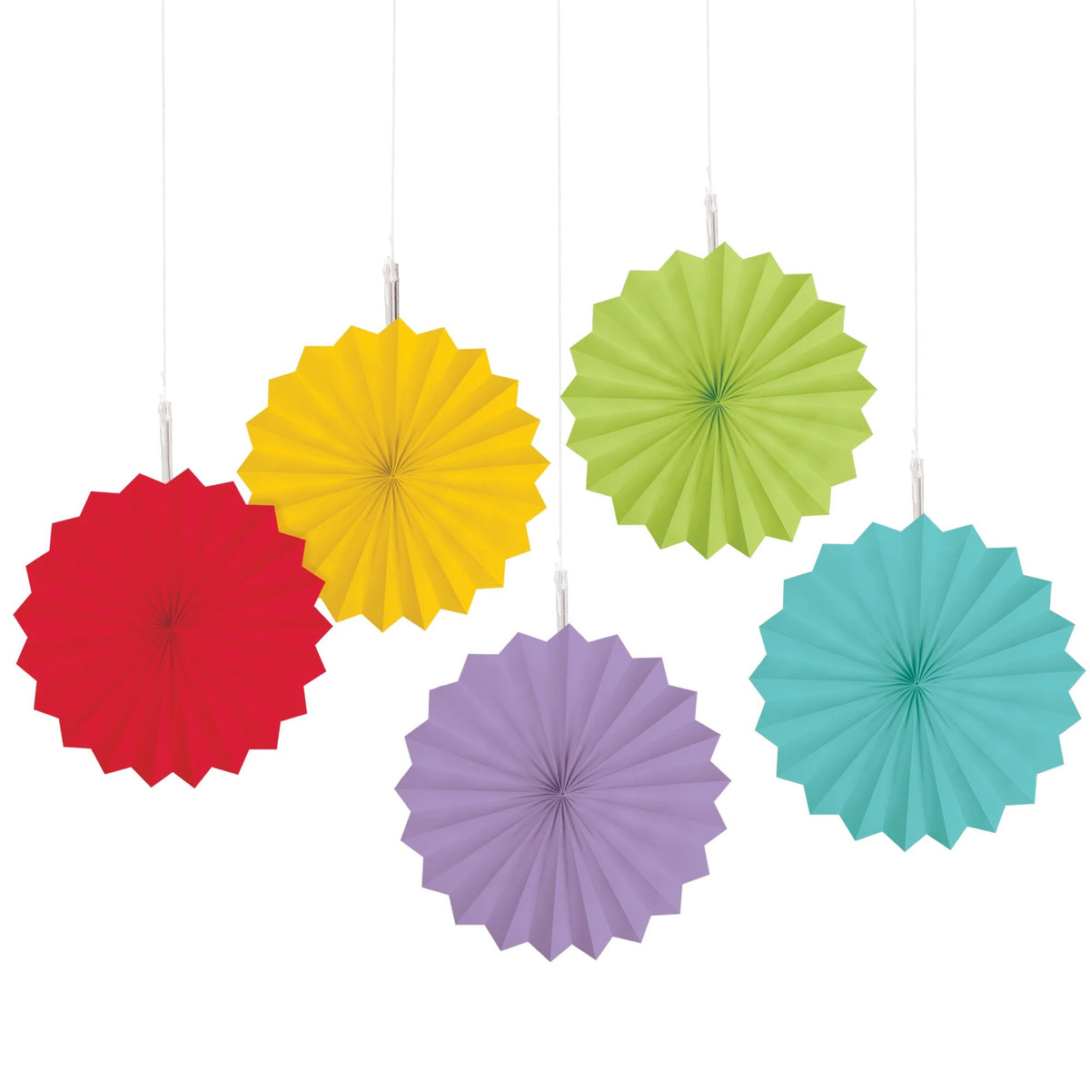 Vibrant Mini Rainbow Paper Fan Decorations - 5-ct - Pack of 2