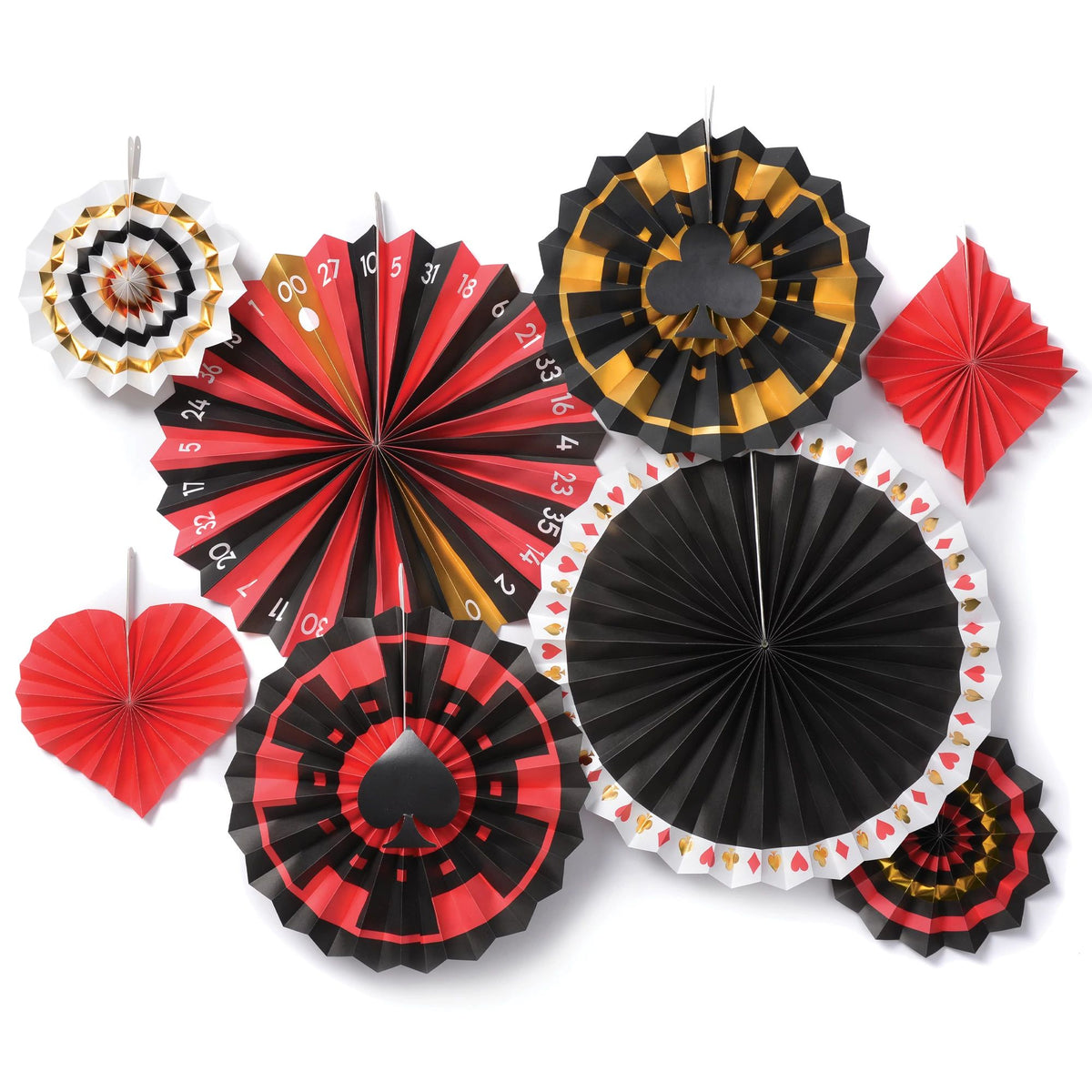 Casino Party Paper Fan Hanging Decorations, Multicolor, 8-ct - Pack of 6