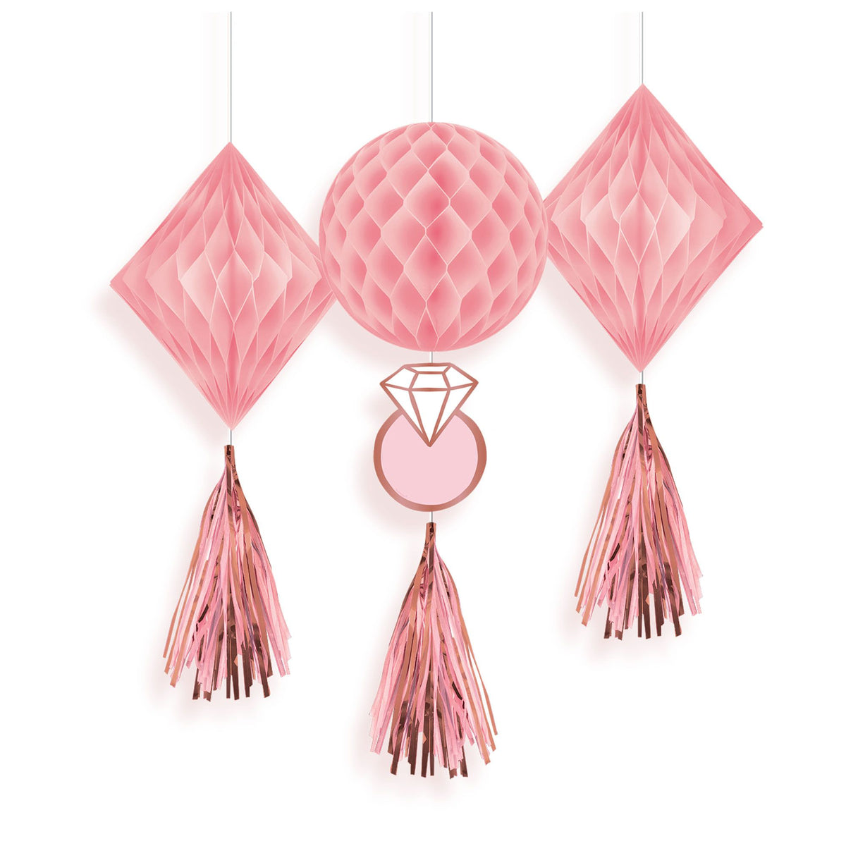 Blush Bride Honeycomb Decorations, Blush/Rose Gold, 19-inch, 3-ct - Pack of 6