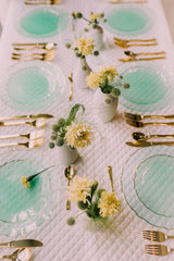 9 In. Mint/Gold Petal Plates | 40 Count