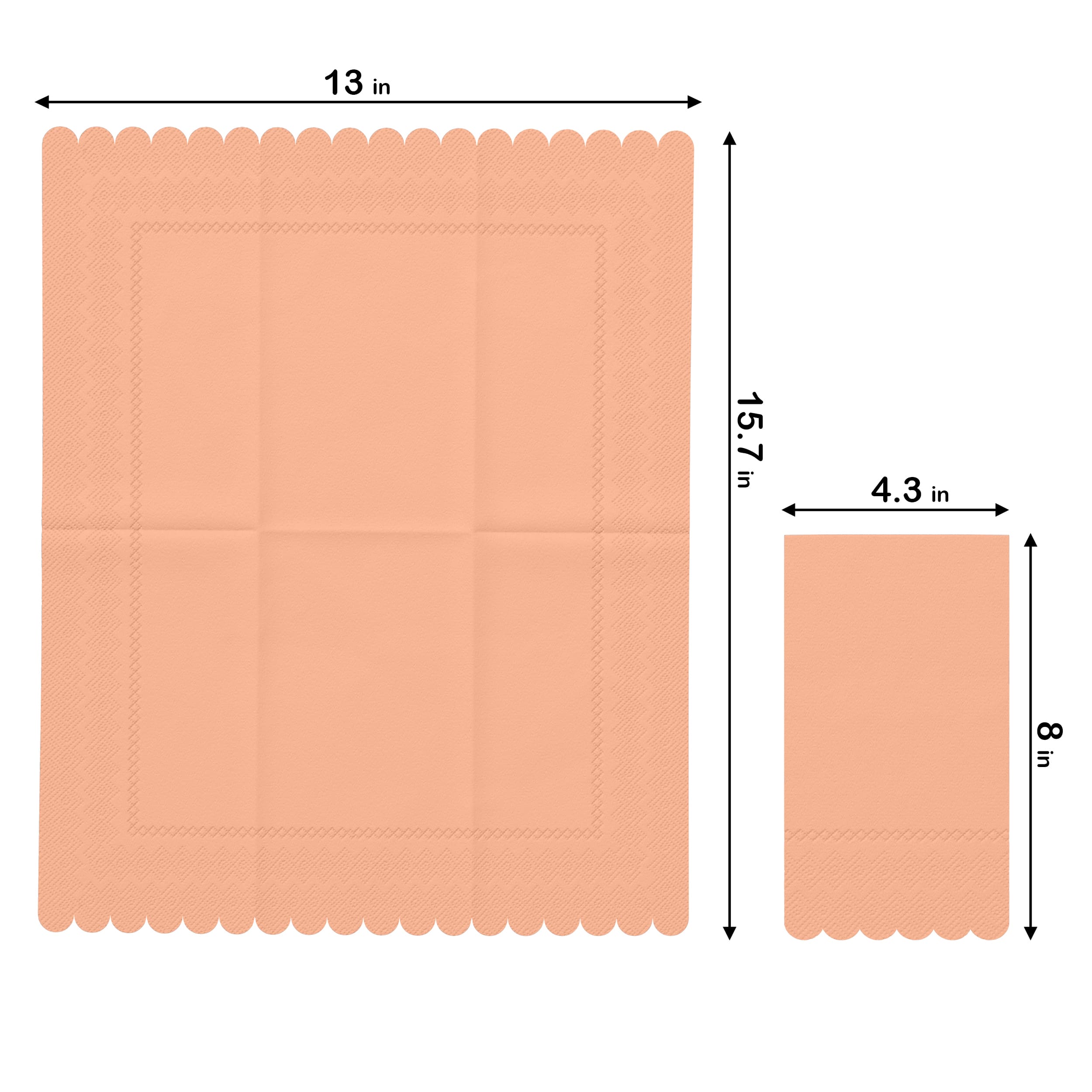 3 Ply Pink Peach Scalloped Dinner Napkins | 100 Count