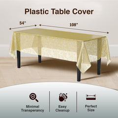 Gold Floral Printed Plastic Table Covers | 48 Count